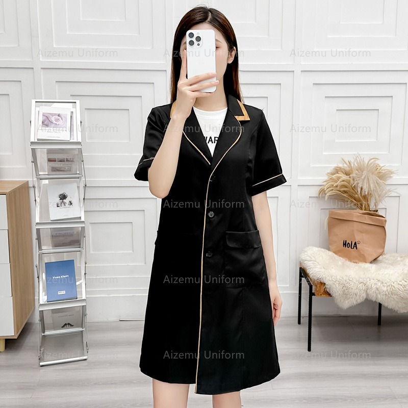 uniforme di bellezza nera con  - Medical Lab Coats recensione e prezzo